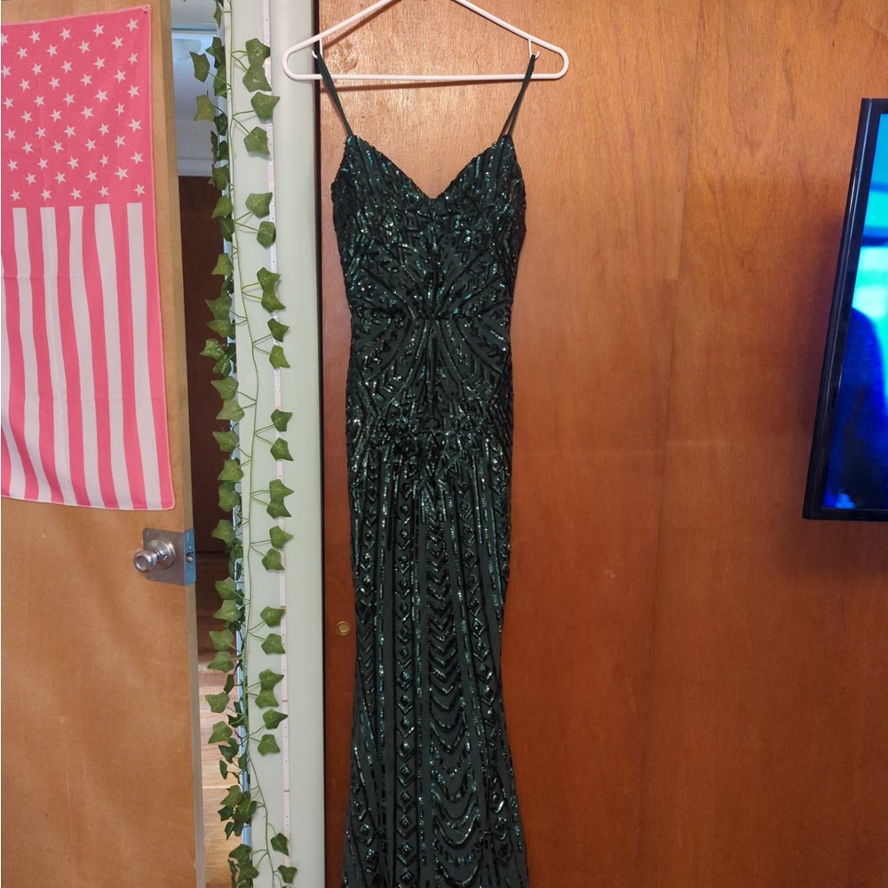 Windsor Green Sequin Embellished Prom Gown